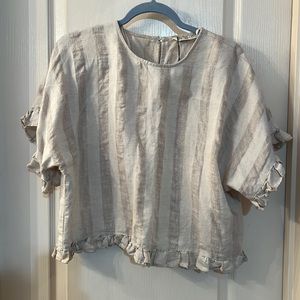 Zara basic striped linen flounce trim crop